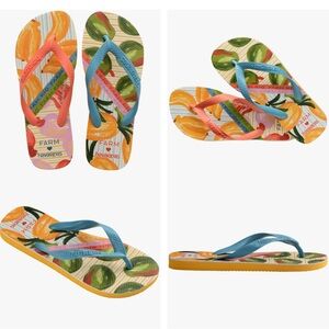 HAVAIANAS X FARM RIO ORANGE CITRUS FLIP FLOPS MULTI COLOR SIZE 9/10 NEW